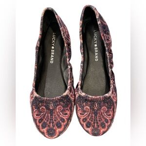 Lucky Brand Women’s Emmie Black Paisley Velour Ballet Flats Size 6.5